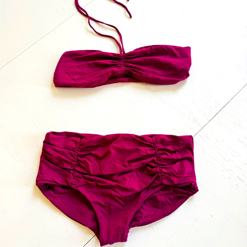 Little creative factory bamboo bikini with ruched detailing.